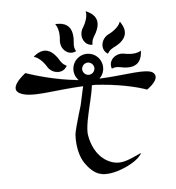 The emblem is a letter T with the horizontal line converted to a wavy line representing the undulating land of an island. There are three short lines radiating outwards and upwards above the letter representing a beacon of light