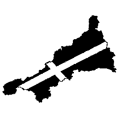 Cornwall map with with a white cross over it