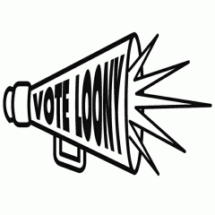 A megaphone with vote loony printed