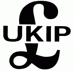 A pound sterling sign with the letters UKIP through the middle