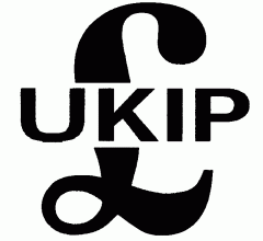 a pound sterling sign with the letters UKIP through the middle
